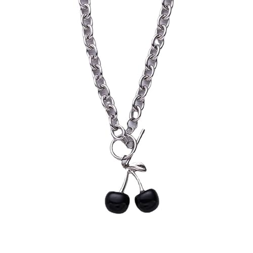 DUTACK Halskette mit Anhänger im Punk-Stil, schwarze Kirsche, Gothic, Metall, geometrisch, für Mädchen, Geburtstag, Party, Schmuck, Zink von DUTACK