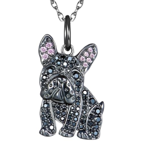Halskette mit Anhänger Französische Bulldogge mit Strasssteinen – eleganter Emaille-Hundeschmuck für Frauen, Geschenk für Frenchie-Liebhaber und Haustierbesitzer von DUTACK