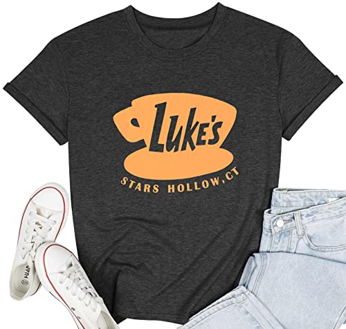 DUTUT Luke's Diner Shirt Frauen Gilmore Mädchen Vintage Luke's Coffee Logo Leichtes Gewicht Crew T-Shirt Sterne Hohl Tops, schwarz, Groß von DUTUT