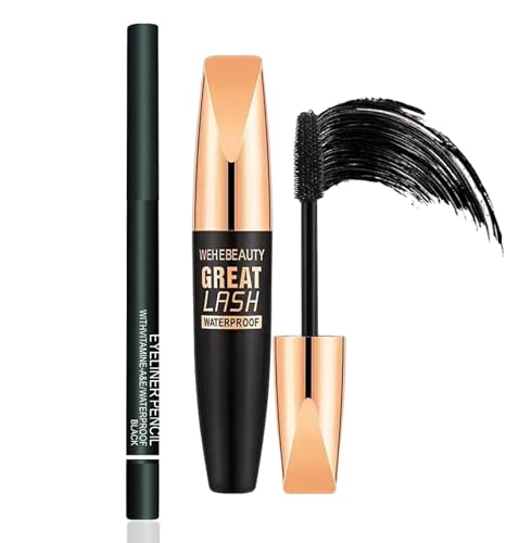 Wehebeauty Great Lash Waterproof Mascara, 4D Waterproof Silk Fiber Thick Extension Mascara, Schwarzes Mascara-Set, Natürliche Verlängerung Und Verdichtung, Kein Verklumpen, Verschmieren (1 Set) von DUTUX