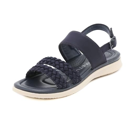 DUUCUB Damen Flache Sandalen Knöchelriemen Offene Zehe Sommer Geflochtene Sandale Strand Bequem Slingback Kleid Schuhe Navy EU 40 von DUUCUB