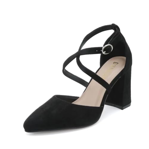 DUUCUB Damen Pumps Riemchenpumps Spangenpumps Sandale mit Kreuz Knöchelriemen Blockabsatz Geschlossener Spitze Schwarz Pumps EU 37 von DUUCUB