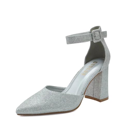 DUUCUB Low Heels Schuhe Frauen Hochzeit Knöchelriemen Kleid Geschlossene Zehe Pumps Damen Glitzer EU 39 von DUUCUB