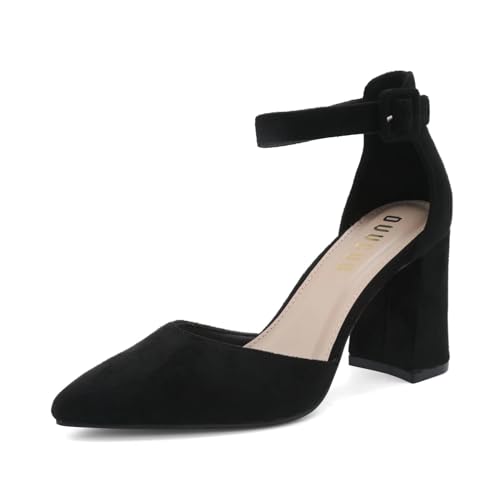 DUUCUB Low Heels Schuhe Frauen Hochzeit Knöchelriemen Kleid Geschlossene Zehe Pumps Damen Schwarz EU 38 von DUUCUB