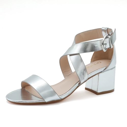 DUUCUB Sandalen Damen mit Absatz Bequem Sandaletten Riemchenpumps Sommer Elegant Sommerschuhe Klassische Blockabsatz Schuhe Silber EU 38 von DUUCUB