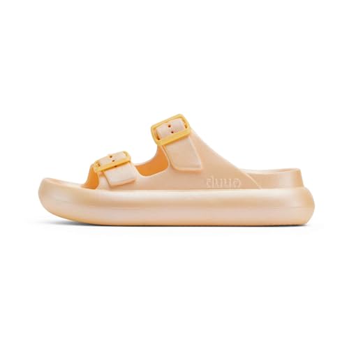 Sommersandalen für Damen und Herren, umweltfreundlich, mit doppeltem Band mit Schnalle, für Pool und Strand, extremer Komfort, vegan, Modell EVA Curvi, Metallic-Orange, 38 EU Sommersandalen für Damen und Herren, umweltfreundlich, mit doppeltem Band mit Schnalle, für Pool und Strand, extremer Komfort, vegan, Modell EVA Curvi, Metallic-Orange, 38 EU von DUUO