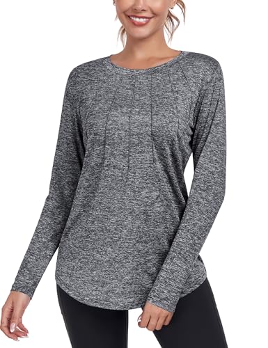 DUVOWE Damen Langarm Sportshirt,Funktionsshirt Laufshirt Locker Rundhalsausschnitt Long Sleeve T-Shirts, Workout Langarmshirt Fitness Oberteil von DUVOWE