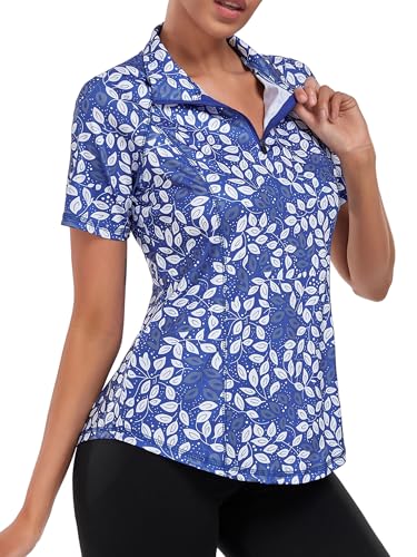 DUVOWE SPOR Tshirt Damen Kurzarm Funktions T-Shirt Frauen Sport Oberteile Gym Workout Tops Laufen Shirt Fitness Golf Yoga Shortsleeve mit 1/4 Reißverschluss von DUVOWE