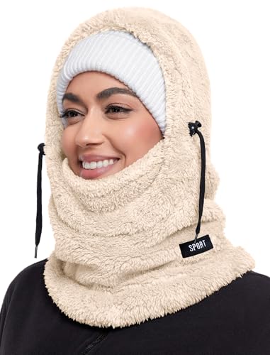 DUVOWE Sturmhaube Mütze Winter Herren Damen,Plüsch Winddicht Skimaske Gesichtshaube Verstellbare, Thermo Mütze Schal Balaclava Kopfbedeckung Schlupfmütze für Outdoor Radfahren Reiten von DUVOWE