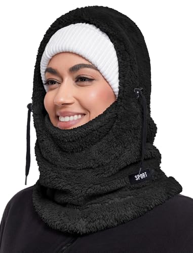 DUVOWE Sturmhaube Mütze Winter Herren Damen,Plüsch Winddicht Skimaske Gesichtshaube Verstellbare, Thermo Mütze Schal Balaclava Kopfbedeckung Schlupfmütze für Outdoor Radfahren Reiten von DUVOWE