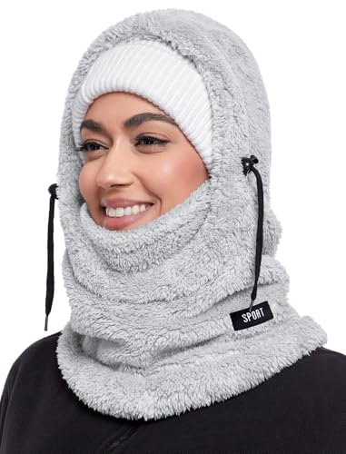 DUVOWE Sturmhaube Mütze Winter Herren Damen,Plüsch Winddicht Skimaske Gesichtshaube Verstellbare, Thermo Mütze Schal Balaclava Kopfbedeckung Schlupfmütze für Outdoor Radfahren Reiten von DUVOWE