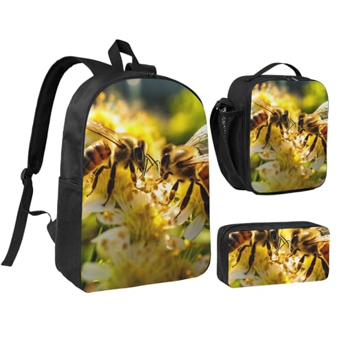 DUWAA Bee Honeybee3 Rucksack mit Schultertasche, Lunchtasche, Stifttasche, 3-in-1-Set, 43,2 cm, für Damen und Herren, Schwarz, Einheitsgröße DUWAA Bee Honeybee3 Rucksack mit Schultertasche, Lunchtasche, Stifttasche, 3-in-1-Set, 43,2 cm, für Damen und Herren, Schwarz, Einheitsgröße von DUWAA