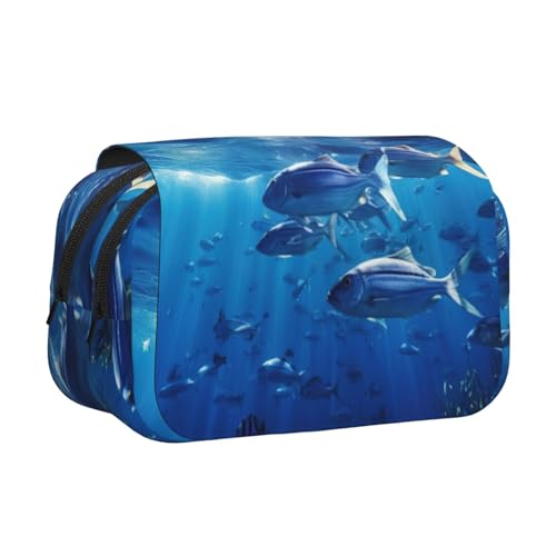 DUWAA Blue Ocean Federmäppchen mit Unterwasserfisch-Motiv, mit Reißverschluss, transparent, Make-up-Tasche, Kosmetiktasche, Mehrzwecktasche von DUWAA