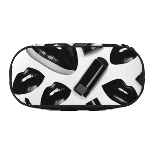 DUWAA Coole schwarze Lippenstift-Lippen-Aufdruck, funktionelle Schreibwaren-Tasche, tragbares Federmäppchen, leichtes Federmäppchen von DUWAA