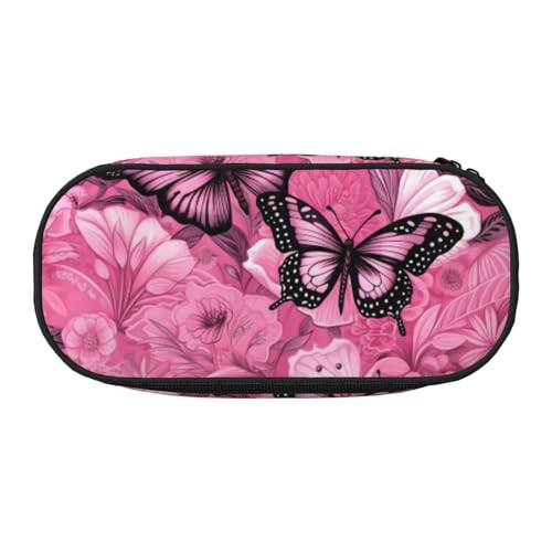 DUWAA Federmäppchen, Motiv: rosa Schmetterling, nahtlos, mit Fliesendruck, funktionales Schreibwarenetui, tragbares Federmäppchen, leichtes Federmäppchen von DUWAA