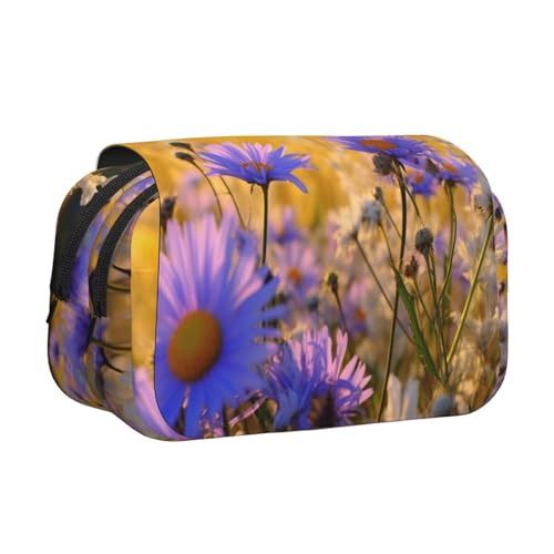 DUWAA Federmäppchen mit 3 Motiven und Wildblumen und Kornblumen, mit Reißverschluss, transparent, Make-up-Tasche, Kosmetiktasche, Mehrzwecktasche von DUWAA