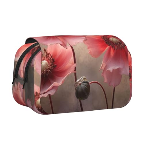 DUWAA Federmäppchen mit 3 bunten Blumen und 3 Drucken, mit Reißverschluss, transparent, Make-up-Tasche, Kosmetiktasche, Mehrzwecktasche von DUWAA