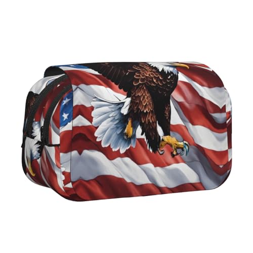 DUWAA Federmäppchen mit Adler und USA-Flagge, mit Reißverschluss, transparent, Make-up-Tasche, Kosmetiktasche, Mehrzwecktasche von DUWAA