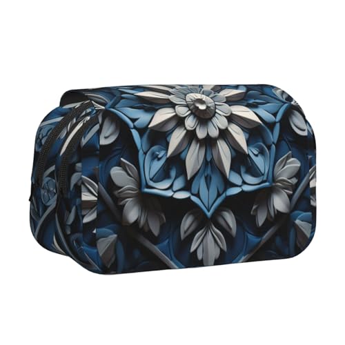 DUWAA Federmäppchen mit Reißverschluss, Motiv: Volkskunst, mit Reißverschluss, transparent, Make-up-Tasche, Kosmetiktasche, Mehrzweck-Schreibwarentasche, Blau von DUWAA