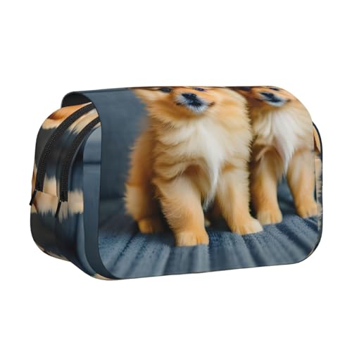 DUWAA Federmäppchen mit Zwergspitz-Motiv, mit Reißverschluss, transparent, Make-up-Tasche, Kosmetiktasche, Mehrzwecktasche von DUWAA