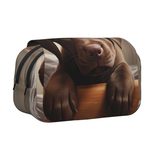 DUWAA Federmäppchen mit niedlichem Labrador-Motiv, mit Reißverschluss, transparent, Make-up-Tasche, Kosmetiktasche, Mehrzwecktasche von DUWAA