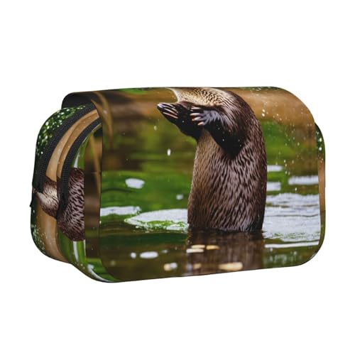 DUWAA Federmäppchen mit niedlichem Otter-Motiv, mit Reißverschluss, transparent, Make-up-Tasche, Kosmetiktasche, Mehrzwecktasche von DUWAA