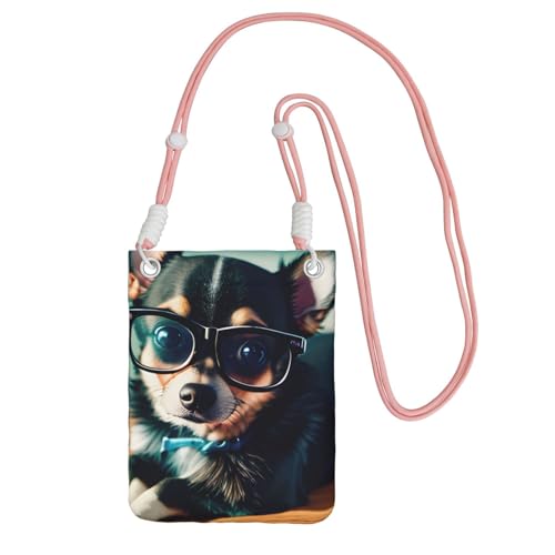 DUWAA Kleine Umhängetasche für Damen, Motiv: Chihuahua, mit Brille, trendig, Handy-Geldbörse mit verstellbarem Riemen, für Wandern und Reisen, Pink, Einheitsgröße DUWAA Kleine Umhängetasche für Damen, Motiv: Chihuahua, mit Brille, trendig, Handy-Geldbörse mit verstellbarem Riemen, für Wandern und Reisen, Pink, Einheitsgröße von DUWAA