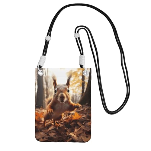 DUWAA Kleine Umhängetasche mit Eichhörnchen-Druck, trendig, Handy-Geldbörse mit verstellbarem Riemen, für Wandern und Reisen, Schwarz, Einheitsgröße von DUWAA