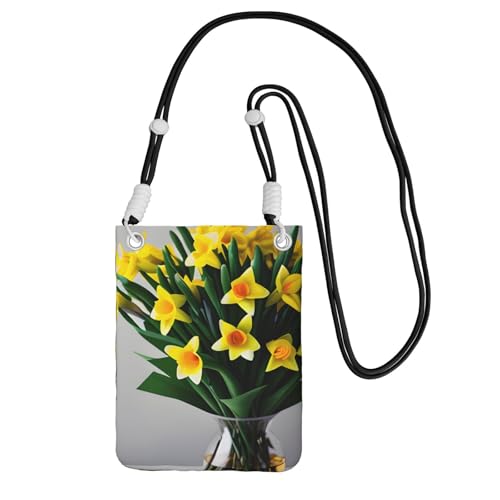 DUWAA Kleine Umhängetasche mit Narzissen-Motiv, für Damen, trendig, Handy-Geldbörse mit verstellbarem Riemen, für Wandern, Reisen, Schwarz, Einheitsgröße von DUWAA