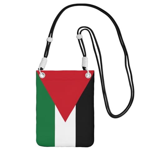 DUWAA Kleine Umhängetasche mit Palästina-Flaggen-Aufdruck für Damen, trendig, Handy-Geldbörse mit verstellbarem Riemen, für Wandern, Reisen, Schwarz, Einheitsgröße von DUWAA