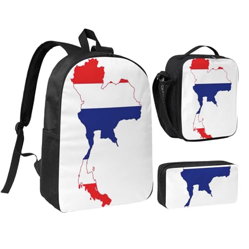 DUWAA Rucksack-Set mit Thailand-Flagge, lässiger Schultertasche, Lunchtasche, Stifttasche, 3-in-1-Set, 43,2 cm, für Damen und Herren, Schwarz, Einheitsgröße DUWAA Rucksack-Set mit Thailand-Flagge, lässiger Schultertasche, Lunchtasche, Stifttasche, 3-in-1-Set, 43,2 cm, für Damen und Herren, Schwarz, Einheitsgröße von DUWAA