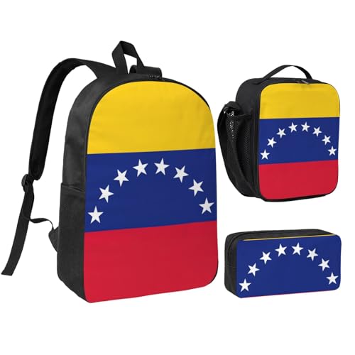 DUWAA Rucksack mit Venezuela-Motiv, lässige Schultertasche, Lunchtasche, Stifttasche, 3-in-1-Set, 43,2 cm, für Damen und Herren, Schwarz, Einheitsgröße DUWAA Rucksack mit Venezuela-Motiv, lässige Schultertasche, Lunchtasche, Stifttasche, 3-in-1-Set, 43,2 cm, für Damen und Herren, Schwarz, Einheitsgröße von DUWAA