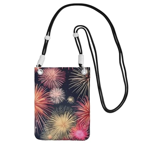 DUWAA Schöne Umhängetasche mit Feuerwerk-Aufdruck für Damen, Umhängetasche, Geldbörse, Reise-Sport, Mini-Handytasche, Handy-Geldbörse, Schwarz, Einheitsgröße von DUWAA