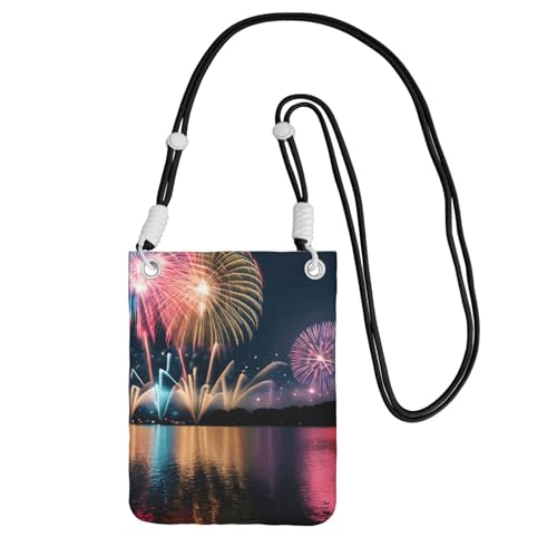 DUWAA Umhängetasche mit Feuerwerk-Aufdruck für Damen, Umhängetasche, Geldbörse, Reise-Sport, Mini-Handytasche, Handy-Geldbörse, Schwarz, Einheitsgröße von DUWAA