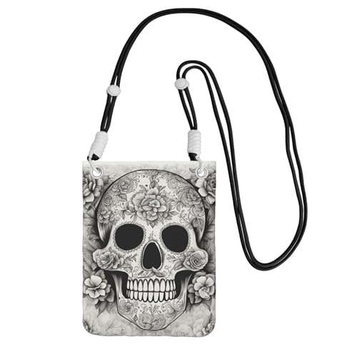 DUWAA Umhängetasche mit mexikanischem Totenkopf-Druck, für Damen, Umhängetasche, Geldbörse, Reise-Sport, Mini-Handytasche, Handy-Geldbörse, Schwarz, Einheitsgröße von DUWAA