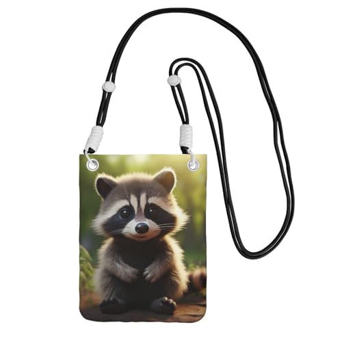 DUWAA Umhängetasche mit niedlichem Waschbär-Druck für Damen, Umhängetasche, Geldbörse, Reise-Sport, Mini-Handytasche, Handy-Geldbörse, Schwarz, Einheitsgröße von DUWAA
