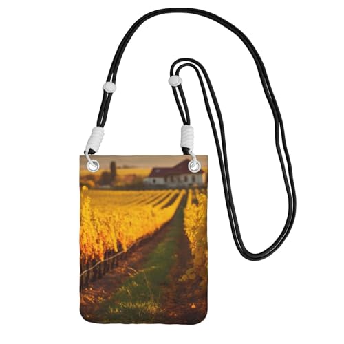 DUWAA Wine and Winemaking Winery Grape Field1 Umhängetasche für Damen, Schultertasche, Geldbörse, Reisen, Sport, Mini-Handy-Tasche, Schwarz, Einheitsgröße von DUWAA