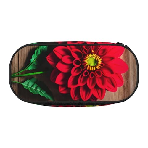 Federmäppchen aus Holz, Retro-Design, Motiv: rote Dahlie, funktionale Schreibwaren-Tasche, tragbares Federmäppchen, leichtes Federmäppchen Federmäppchen aus Holz, Retro-Design, Motiv: rote Dahlie, funktionale Schreibwaren-Tasche, tragbares Federmäppchen, leichtes Federmäppchen von DUWAA