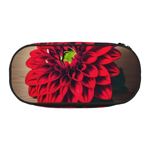 Federmäppchen aus Holz, Retro-Design, Motiv: rote Dahlie, funktionale Schreibwaren-Tasche, tragbares Federmäppchen, leichtes Federmäppchen von DUWAA