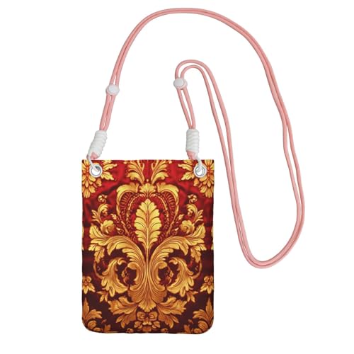 Kleine Umhängetasche für Damen, Damast-Muster, trendig, Handy-Geldbörse mit verstellbarem Riemen, für Wandern, Reisen, Pink, Einheitsgröße Kleine Umhängetasche für Damen, Damast-Muster, trendig, Handy-Geldbörse mit verstellbarem Riemen, für Wandern, Reisen, Pink, Einheitsgröße von DUWAA