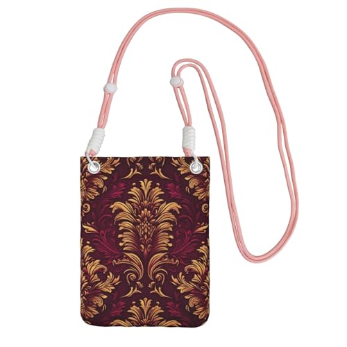 Kleine Umhängetasche für Damen, Damast-Muster, trendig, Handy-Geldbörse mit verstellbarem Riemen, für Wandern, Reisen, Pink, Einheitsgröße von DUWAA