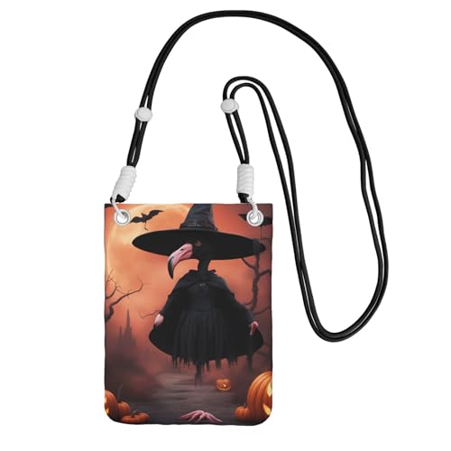 Kleine Umhängetasche mit Halloween-Flamingo-Hexenhut für Damen, trendig, Handy-Geldbörse mit verstellbarem Riemen, für Wandern, Reisen, Schwarz, Einheitsgröße von DUWAA