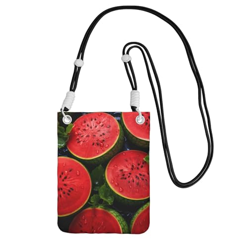 Kleine Umhängetasche mit rotem Wassermelonen-Druck, für Damen, trendig, Handy-Geldbörse mit verstellbarem Riemen, für Wandern, Reisen, Schwarz, Einheitsgröße von DUWAA