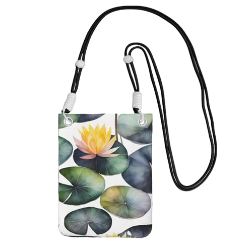 Schwarze Lilien-Pads, kleine Umhängetasche für Damen, trendig, Handy-Geldbörse mit verstellbarem Riemen, für Wandern, Reisen, Schwarz, Einheitsgröße von DUWAA
