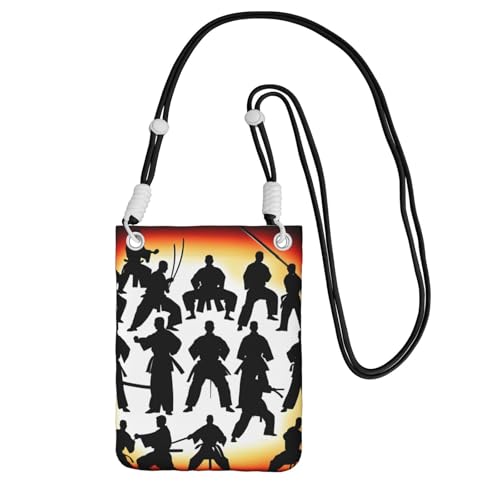 Silhouetten von Martial Print Crossbody Bag für Damen, Umhängetasche, Geldbörse, Reise-Sport, Mini-Handytasche, Handy-Geldbörse, Schwarz, Einheitsgröße von DUWAA