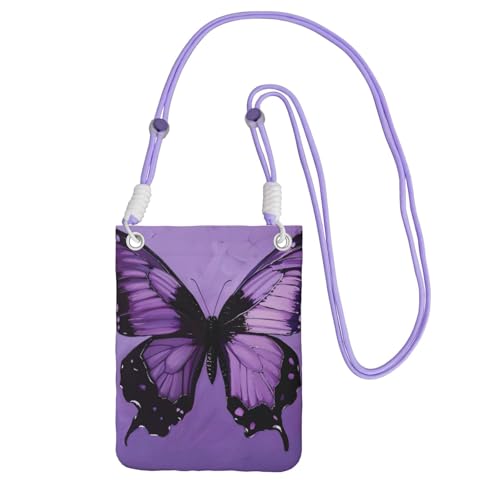 Umhängetasche für Damen, Schmetterlings-Motiv, Violett, Schultertasche, Geldbörse, Reisen, Sport, Mini-Handytasche, Handy-Geldbörse, Violett, Einheitsgröße Umhängetasche für Damen, Schmetterlings-Motiv, Violett, Schultertasche, Geldbörse, Reisen, Sport, Mini-Handytasche, Handy-Geldbörse, Violett, Einheitsgröße von DUWAA