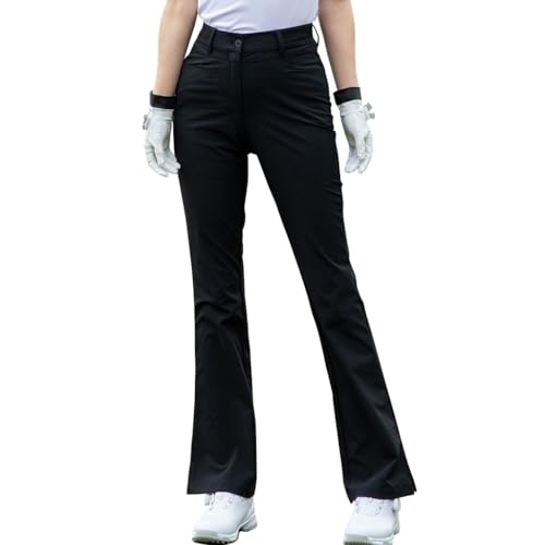 DUWEIKE Damen Golfhose Sommer Leichte Hohe Taille Dehnbare Hose Bootcut Bürohose Mit Taschen,Schwarz,M von DUWEIKE