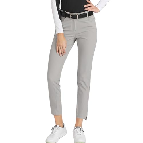 DUWEIKE Damen Golfhose Sommer Leichte Stretch Slim Fit Schnelltrocknende Anzughose Lässige Arbeitshose Knöchelhose,Grau,XS von DUWEIKE