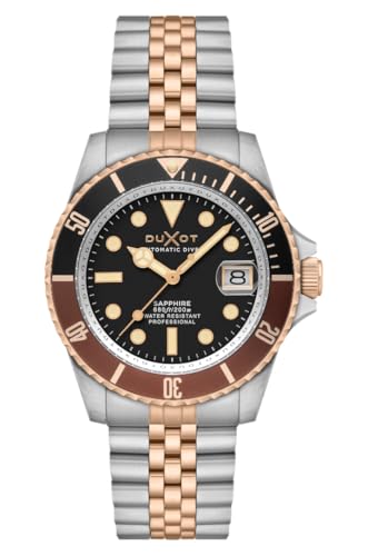 DUXOT DX-2057-66 Atlantica Diver Two Tone Brown Herren Automatikuhr 5-Link Stahlband Saphir 20 ATM von DUXOT