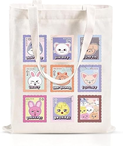 DUYAZHENLAODA Skzoo Tote Bag, Stray Merch, SKZ Canvas Tasche, Stray Handtasche, Skzoo Einkaufstasche, Kpop Merch, Handbag Geschenke für Stray Fans (A) von DUYAZHENLAODA